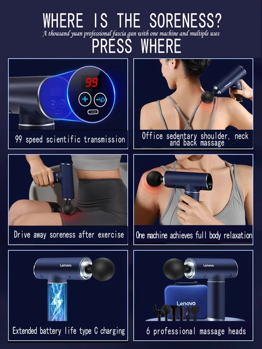 Lenovo Massage Gun Deep Tissue – Portable Percussion Massager for Pain Relief