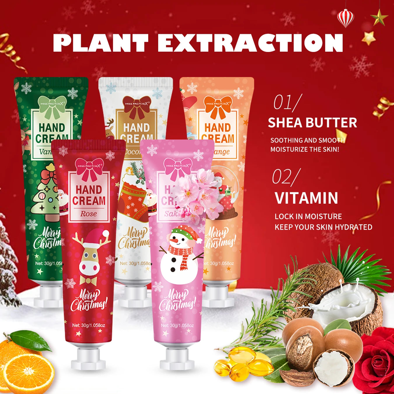 Christmas Hand Cream Set – 5 Pack Moisturizing Travel Gift for Women | Melloo