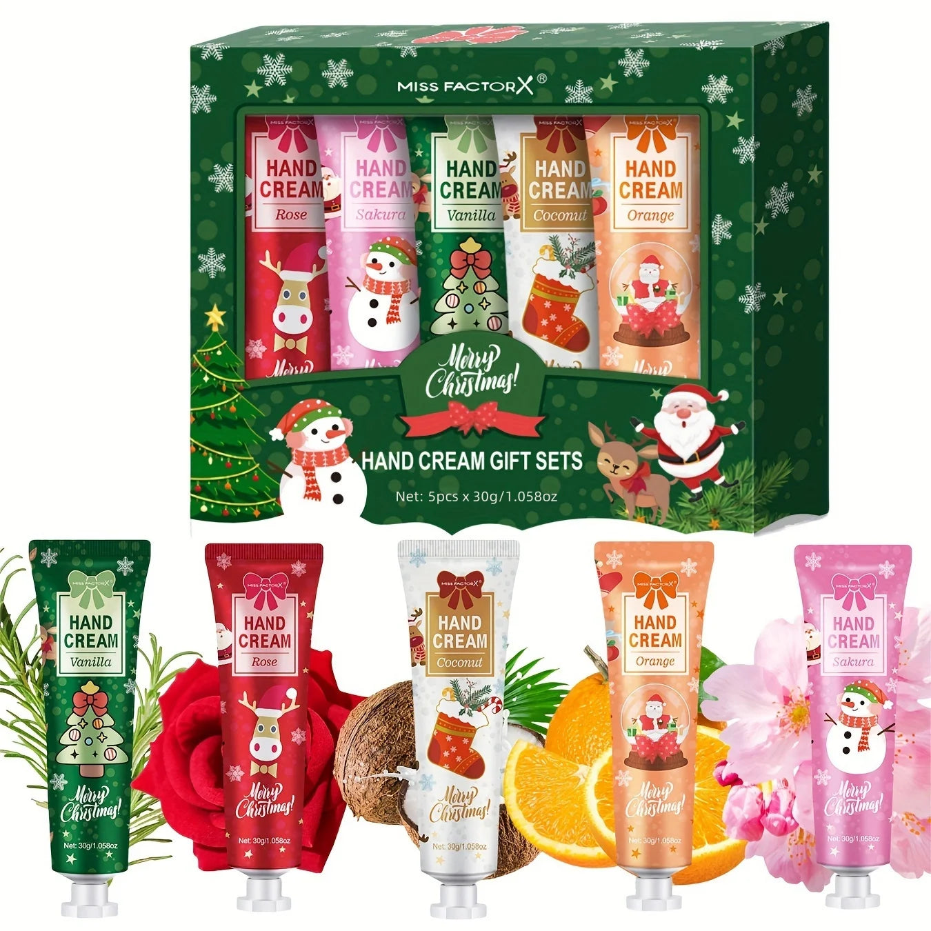 Christmas Hand Cream Set – 5 Pack Moisturizing Travel Gift for Women | Melloo