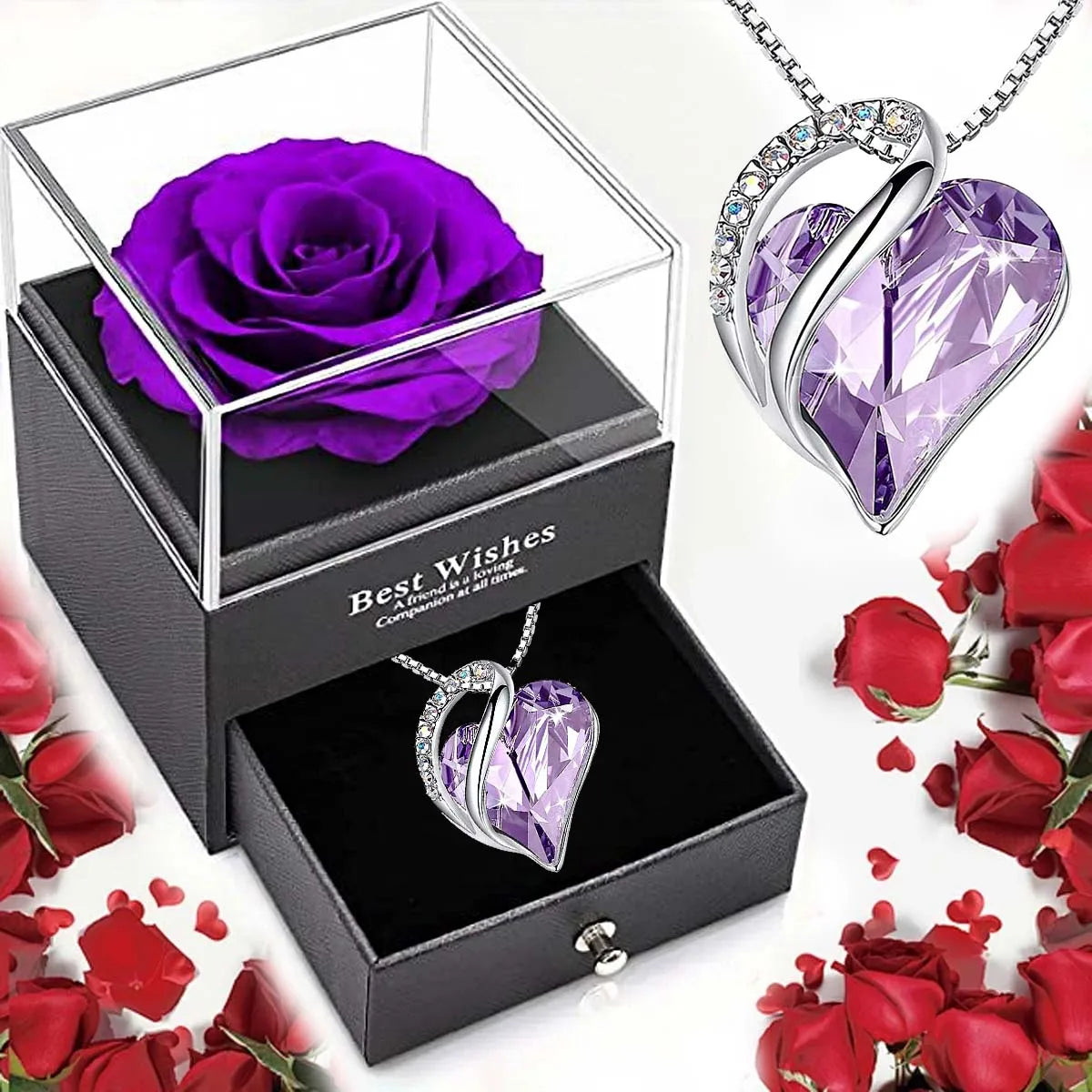Ocean Heart Love Necklace with Eternal Rose – Romantic Gift for Her
