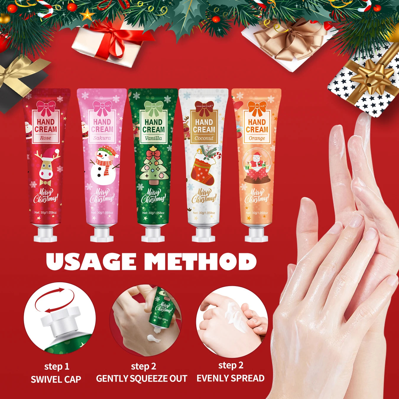 Christmas Hand Cream Set – 5 Pack Moisturizing Travel Gift for Women | Melloo
